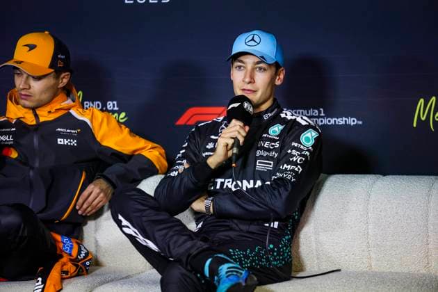 F1 - AUSTRALIAN GRAND PRIX 2025 RUSSELL George (gbr), Mercedes AMG F1 Team W16, portrait, press conference, PK, Pressekonferenz during the Formula 1 Louis Vuitton Australian Grand Prix 2025, 1st round of the 2025 FIA Formula One World Championship, WM, Weltmeisterschaft from March 14 to 16, 2025 on the Albert Park Grand Prix Circuit, in Melbourne, Australia - MelbourneAustralia Copyright: xJoaoxFilipex