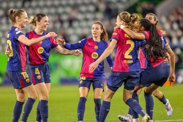 GER, Wolfsburg, VfL Wolfsburg vs FC Barcelona, Barca Women s Champions League, Fussball, UEFA, Spielzeit 2024 2025, Volkswagen Arena, Viertelfinale, im Bild: Torjubel FC Barcelona DFB DFL REGULATIONS PROHIBIT ANY USE OF PHOTOGRAPHS AS IMAGE SEQUENCES AND OR QUASI-VIDEO, 19.03.2025, Copyright: HMBxMedia HendrikxHamelau