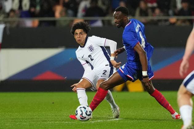 Rico Lewis of England France U21, U 21 v England U21, International Friendly, Länderspiel, Nationalmannschaft Football, Stade du Moustoir, Lorient, France - 21 Mar 2025 EDITORIAL USE ONLY No use with unauthorised audio, video, data, fixture lists, club league logos or live services. Online in-match use limited to 120 images, no video emulation. No use in betting, games or single club league player publications. Copyright: xDavexWinter Shutterstockx 15215626ad