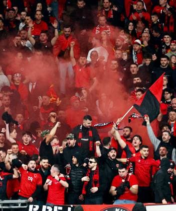 Albania fans. England v Albania, FIFA 2026 World Cup Qualifying, Group K, Football, Wembley Stadium, London, UK - 21 Mar 2025 EDITORIAL USE ONLY No use with unauthorised audio, video, data, fixture lists, club league logos or live services. Online in-match use limited to 120 images, no video emulation. No use in betting, games or single club league player publications. Copyright: xJamesxMarsh Shutterstockx 15213679bt