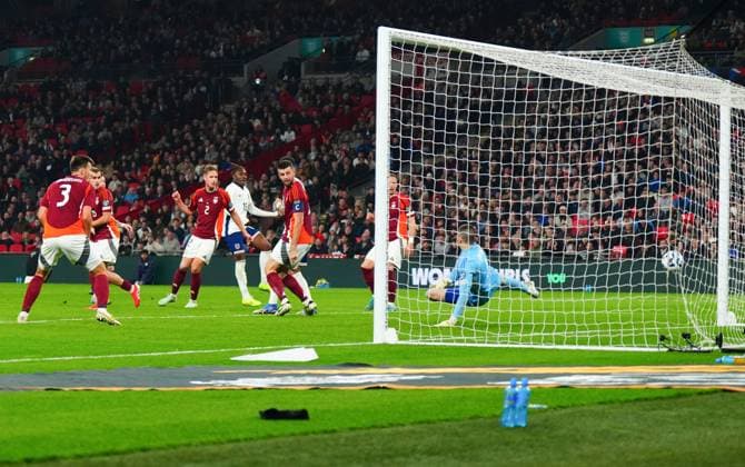 Eberechi Eze of England scores a goal to make it 3-0 England v Latvia, FIFA 2026 World Cup Qualifying, Group K, Football, Wembley Stadium, London, UK - 24 Mar 2025 EDITORIAL USE ONLY No use with unauthorised audio, video, data, fixture lists, club league logos or live services. Online in-match use limited to 120 images, no video emulation. No use in betting, games or single club league player publications. Copyright: xJavierxGarcia Shutterstockx 15219744ae