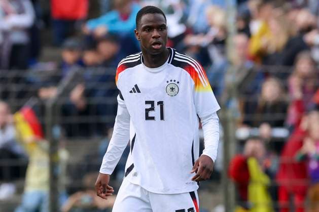 Ilyas Ansah (Germany) schaut, International Friendly, Länderspiel, Nationalmannschaft Germany U20 v Portugal U20, Karl-Liebknecht-Stadion am 24. March 2025 in Potsdam, Deutschland. (Foto von Marco Steinbrenner DeFodi Images) Ilyas Ansah (Germany) looks on, International Friendly, Germany U20 v Portugal U20, Karl-Liebknecht-Stadium, March 24, 2025 in Potsdam, Germany. (Photo by Marco Steinbrenner DeFodi Images)