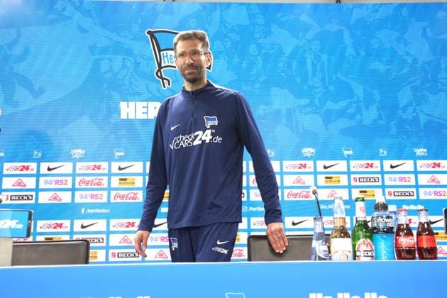 DEU, DFL, 2. FBL Hertha BSC, PK, 03.04.2025, Sportforum, Berlin, DEU, DFL, 2. FBL Hertha BSC, PK, im Bild Co-Trainer Andre Mijatovic (Hertha BSC Berlin) DFL - regulations prohibit any use of Photographs as image sequences and or quasi-video Foto: Juergen Engler nordphoto GmbH