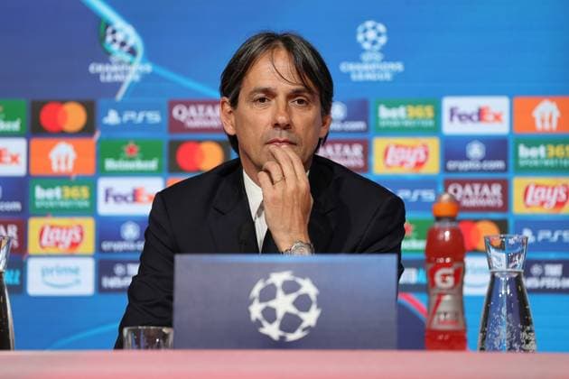 Simone Inzaghi (Inter Mailand, Chef-Trainer) bei der Pressekonferenz, GER, Internationale Pressekonferenz, Inter Mailand, Fussball, UEFA Champions League, Viertelfinale Hinspiel, Saison 2024 2025, 07.04.2025, GER, Internationale Pressekonferenz, Inter Mailand, Fussball, UEFA Champions League, Viertelfinale Hinspiel, Saison 2024 2025, 07.04.2025 Muenchen Copyright: xEibner-Pressefoto JennixMaulx EP_JML