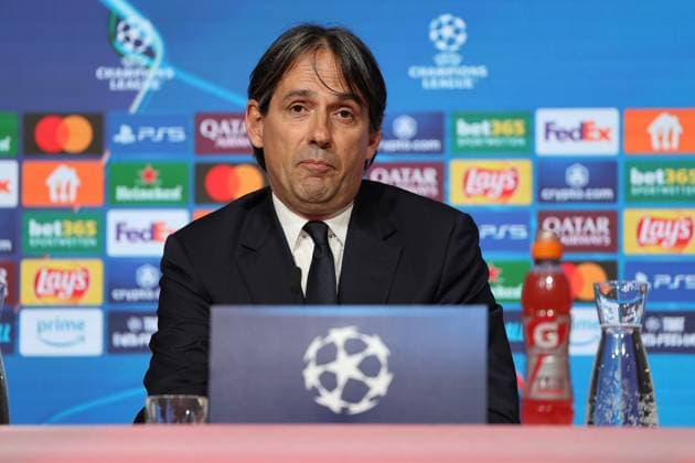 Sport Bilder des Tages Simone Inzaghi (Inter Mailand, Chef-Trainer) bei der Pressekonferenz, GER, Internationale Pressekonferenz, Inter Mailand, Fussball, UEFA Champions League, Viertelfinale Hinspiel, Saison 2024 2025, 07.04.2025, GER, Internationale Pressekonferenz, Inter Mailand, Fussball, UEFA Champions League, Viertelfinale Hinspiel, Saison 2024 2025, 07.04.2025 Muenchen Copyright: xEibner-Pressefoto JennixMaulx EP_JML