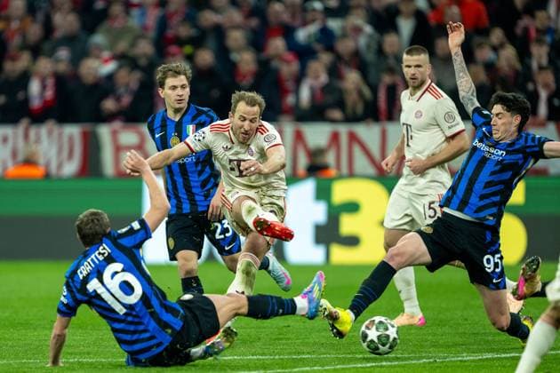 Harry Kane (FC Bayern Muenchen, 09), Davide Frattesi (Inter Mailand, 16), Alessandro Bastoni (Inter Mailand, 95), GER, FC Bayern Muenchen vs. Inter Mailand, Fussball, UEFA, Champions League, Viertlfinale, Hinspiel, Spielzeit 2024 2025, 08.04.2025, GER, FC Bayern Muenchen vs. Inter Mailand, Fussball, UEFA, Champions League, Viertlfinale, Hinspiel, Spielzeit 2024 2025, 08.04.2025 Muenchen Copyright: xEibner-Pressefotox EP_EER