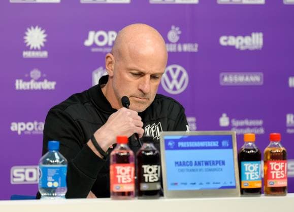 Marco Antwerpen (Cheftrainer, VfL Osnabrueck) bei der Pressekonferenz GER, VfL Osnabrueck vs FC Hansa Rostock, 3. Liga, 32. Spieltag, Saison 2024 2025, 09.04.2025 GER, VfL Osnabrueck vs FC Hansa Rostock, 3. Liga, 32. Spieltag, Saison 2024 2025, 09.04.2025 Osnabrueck Copyright: xEibner-Pressefoto ScottxColemanx EP_SCN
