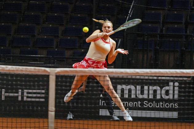 Dayana Yastremka mit einer starken Vorhand, Dayana Yastremska vs. Ana Konjuh, Tennis, Porsche Tennis Grans Prix, Court 1, Qualifikation, Spielzeit 2025, 13.04.2025, Dayana Yastremska vs. Ana Konjuh, Tennis, Porsche Tennis Grans Prix, Court 1, Qualifikation, Spielzeit 2025, 13.04.2025, Stuttgart Copyright: xEibner-Pressefoto EdwardxCheungx EP_ECG