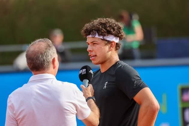 Ben Shelton (USA) beim Interview nach dem Spiel, GER, BMW Open by Bitpanda, Borna Gojo (Kroatien) vs. Ben Shelton (USA), Tennis, ATP, Tennis Herren 500, Herren, 14.04.2025, GER, BMW Open by Bitpanda, Borna Gojo (Kroatien) vs. Ben Shelton (USA), Tennis, ATP 500, Herren, 14.04.2025 Muenchen Copyright: xEibner-Pressefoto JennixMaulx EP_JML