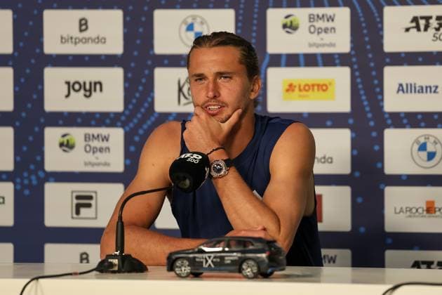 Alexander Zverev (Deutschland) bei der Pressekonferenz nach dem Spiel, GER, BMW Open by Bitpanda, Alexander Zverev (Deutschland) vs. Alexandre Muller (FRA), Tennis, ATP, Tennis Herren 500, Herren, 14.04.2025, GER, BMW Open by Bitpanda, Alexander Zverev (Deutschland) vs. Alexandre Muller (FRA), Tennis, ATP 500, Herren, 14.04.2025 Muenchen Copyright: xEibner-Pressefoto JennixMaulx EP_JML