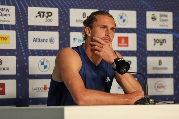Alexander Zverev (Deutschland) bei der Pressekonferenz nach dem Spiel, GER, BMW Open by Bitpanda, Alexander Zverev (Deutschland) vs. Alexandre Muller (FRA), Tennis, ATP, Tennis Herren 500, Herren, 14.04.2025, GER, BMW Open by Bitpanda, Alexander Zverev (Deutschland) vs. Alexandre Muller (FRA), Tennis, ATP 500, Herren, 14.04.2025 Muenchen Copyright: xEibner-Pressefoto JennixMaulx EP_JML