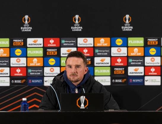 Rangers Head Coach Barry Ferguson during today s press conference, PK, Pressekonferenz to preview tomorrows UEFA Europa League Quarter Final Second Leg match versus Athletic Club. Rangers Press Conference, UEFA Europa League, Quarter Final, First Leg, Football, Estadio de San Mams, Bilbao, Spain - 16 Apr 2025 EDITORIAL USE ONLY No use with unauthorised audio, video, data, fixture lists, club league logos or live services. Online in-match use limited to 120 images, no video emulation. No use in betting, games or single club league player publications. Copyright: xRangersxFC Shutterstockx 15256558v