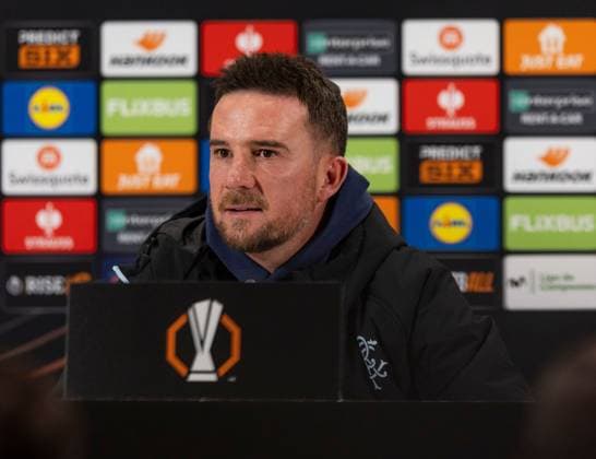 Rangers Head Coach Barry Ferguson during today s press conference, PK, Pressekonferenz to preview tomorrows UEFA Europa League Quarter Final Second Leg match versus Athletic Club. Rangers Press Conference, UEFA Europa League, Quarter Final, First Leg, Football, Estadio de San Mams, Bilbao, Spain - 16 Apr 2025 EDITORIAL USE ONLY No use with unauthorised audio, video, data, fixture lists, club league logos or live services. Online in-match use limited to 120 images, no video emulation. No use in betting, games or single club league player publications. Copyright: xRangersxFC Shutterstockx 15256558aj