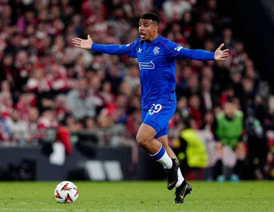 Hamza Igamane of Rangers appeals Athletic Bilbao v Rangers, UEFA Europa League, Quarter Final, First Leg, Football, Estadio de San Mams, Bilbao, Spain - 17 Apr 2025 EDITORIAL USE ONLY No use with unauthorised audio, video, data, fixture lists, club league logos or live services. Online in-match use limited to 120 images, no video emulation. No use in betting, games or single club league player publications. Copyright: xGokhanxTaner Shutterstockx 15253954df