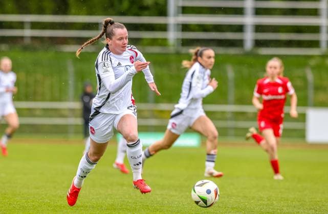 GER, Freiburg, SC Freiburg II vs FC Nürnberg, 2. Frauen Bundesliga, Fussball, DFB, Spielzeit 2024 2025, Möslestadion, 22. Spieltag, im Bild: Jacqueline Baumgärtel (FC Nürnberg 20) DFB DFL REGULATIONS PROHIBIT ANY USE OF PHOTOGRAPHS AS IMAGE SEQUENCES AND OR QUASI-VIDEO, 20.04.2025, Copyright: HMBxMedia HendrikxHamelau