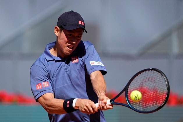 April 24, 2025, Madrid, Madrid, Spain: Kei Nishikori of Japan in action against Aleksandar Vukic of Australia during the Mutua Madrid Open 2025, ATP, Tennis Herren Masters 1000 and WTA, Tennis Damen 1000 tennis tournament, celebrated at Caja Magica on April 24, 2025 in Madrid, Spain. Madrid Spain - ZUMAa181 20250424_zaa_a181_007 Copyright: xOscarxJ.xBarrosox