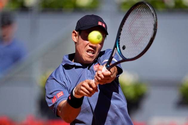 April 24, 2025, Madrid, Madrid, Spain: Kei Nishikori of Japan in action against Aleksandar Vukic of Australia during the Mutua Madrid Open 2025, ATP, Tennis Herren Masters 1000 and WTA, Tennis Damen 1000 tennis tournament, celebrated at Caja Magica on April 24, 2025 in Madrid, Spain. Madrid Spain - ZUMAa181 20250424_zaa_a181_013 Copyright: xOscarxJ.xBarrosox