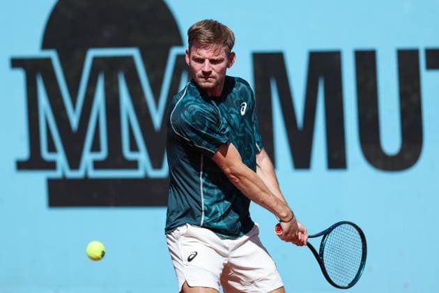 April 24, 2025, Madrid, Madrid, Spain: David Goffin of Belgium in action against Alexandre Muller of France during the Mutua Madrid Open 2025, ATP, Tennis Herren Masters 1000 and WTA, Tennis Damen 1000 tennis tournament, celebrated at Caja Magica on April 24, 2025 in Madrid, Spain. Madrid Spain - ZUMAa181 20250424_zaa_a181_176 Copyright: xIrinaxR.xHipolitox