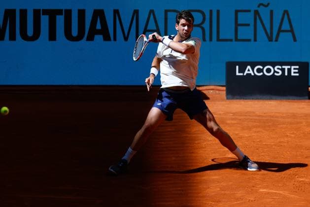 April 24, 2025, Madrid, Madrid, Spain: Cameron Norrie of Great Britain plays against Martin Landaluce of Spain during the Mutua Madrid Open 2025, ATP, Tennis Herren Masters 1000 and WTA, Tennis Damen 1000 tennis tournament, celebrated at Caja Magica on April 24, 2025 in Madrid, Spain. Madrid Spain - ZUMAa181 20250424_zaa_a181_223 Copyright: xDennisxAgyemanx
