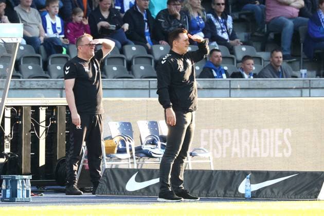 DEU, DFL, 2. FBL, Hertha BSC vs. 1.FC Magdeburg, 25.04.2025, Berliner Olympiastadion, Berlin, DEU, DFL, 2. FBL, Hertha BSC vs. 1.FC Magdeburg, im Bild Trainer Christian Tietz (1.FC Magdeburg) DFL - regulations prohibit any use of Photographs as image sequences and or quasi-video