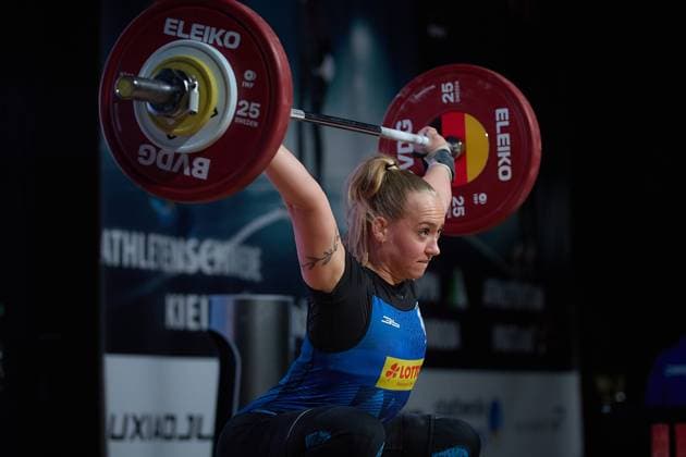 Milena Thiele (AV 03 Speyer) Reissen GER, Deutsche Mannschaftsmeisterschaft Gewichtheben, Bundesliga-Finale im Gewichtheben, Deutsche Mannschaftsmeisterschaft, 1. Bundesliga, Saison 2024 2025, 26.04.2025 GER, Deutsche Mannschaftsmeisterschaft Gewichtheben, Bundesliga-Finale im Gewichtheben, Deutsche Mannschaftsmeisterschaft, 1. Bundesliga, Saison 2024 2025, 26.04.2025 Heidelberg