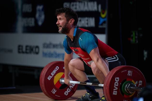 Jakob Neufeld (SV Germania Obrigheim) Stossen 3. Versuch GER, Deutsche Mannschaftsmeisterschaft Gewichtheben, Bundesliga-Finale im Gewichtheben, Deutsche Mannschaftsmeisterschaft, 1. Bundesliga, Saison 2024 2025, 26.04.2025 GER, Deutsche Mannschaftsmeisterschaft Gewichtheben, Bundesliga-Finale im Gewichtheben, Deutsche Mannschaftsmeisterschaft, 1. Bundesliga, Saison 2024 2025, 26.04.2025 Heidelberg