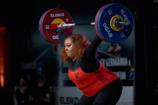 Emily Jade Campbell (SV Germania Obrigheim) Reissen GER, Deutsche Mannschaftsmeisterschaft Gewichtheben, Bundesliga-Finale im Gewichtheben, Deutsche Mannschaftsmeisterschaft, 1. Bundesliga, Saison 2024 2025, 26.04.2025 GER, Deutsche Mannschaftsmeisterschaft Gewichtheben, Bundesliga-Finale im Gewichtheben, Deutsche Mannschaftsmeisterschaft, 1. Bundesliga, Saison 2024 2025, 26.04.2025 Heidelberg