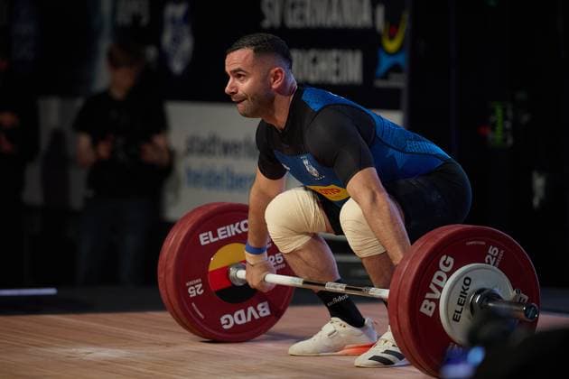Briken Calja (AV 03 Speyer) Reissen GER, Deutsche Mannschaftsmeisterschaft Gewichtheben, Bundesliga-Finale im Gewichtheben, Deutsche Mannschaftsmeisterschaft, 1. Bundesliga, Saison 2024 2025, 26.04.2025 GER, Deutsche Mannschaftsmeisterschaft Gewichtheben, Bundesliga-Finale im Gewichtheben, Deutsche Mannschaftsmeisterschaft, 1. Bundesliga, Saison 2024 2025, 26.04.2025 Heidelberg