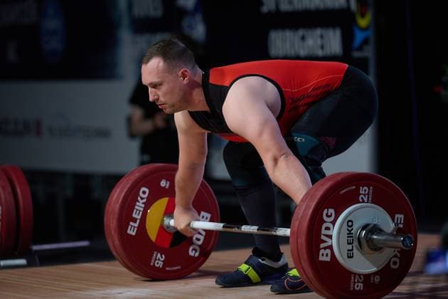 Nico Mueller (SV Germania Obrigheim) Reissen GER, Deutsche Mannschaftsmeisterschaft Gewichtheben, Bundesliga-Finale im Gewichtheben, Deutsche Mannschaftsmeisterschaft, 1. Bundesliga, Saison 2024 2025, 26.04.2025 GER, Deutsche Mannschaftsmeisterschaft Gewichtheben, Bundesliga-Finale im Gewichtheben, Deutsche Mannschaftsmeisterschaft, 1. Bundesliga, Saison 2024 2025, 26.04.2025 Heidelberg