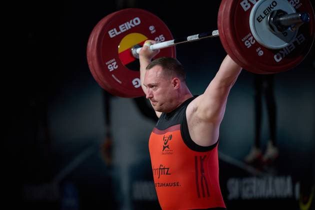 Nico Mueller (SV Germania Obrigheim) Reissen GER, Deutsche Mannschaftsmeisterschaft Gewichtheben, Bundesliga-Finale im Gewichtheben, Deutsche Mannschaftsmeisterschaft, 1. Bundesliga, Saison 2024 2025, 26.04.2025 GER, Deutsche Mannschaftsmeisterschaft Gewichtheben, Bundesliga-Finale im Gewichtheben, Deutsche Mannschaftsmeisterschaft, 1. Bundesliga, Saison 2024 2025, 26.04.2025 Heidelberg