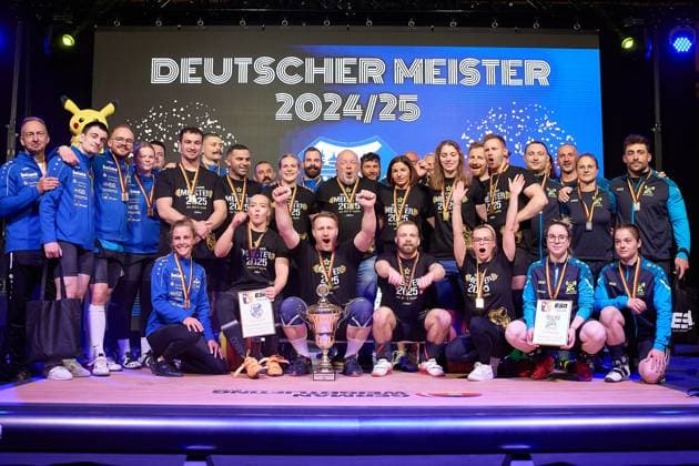 Die Finalteilnehmer vom Athletenverein 1903 e. V. Speyer, SV Germania Obrigheim und Chemnitzer AC GER, Deutsche Mannschaftsmeisterschaft Gewichtheben, Bundesliga-Finale im Gewichtheben, Deutsche Mannschaftsmeisterschaft, 1. Bundesliga, Saison 2024 2025, 26.04.2025 GER, Deutsche Mannschaftsmeisterschaft Gewichtheben, Bundesliga-Finale im Gewichtheben, Deutsche Mannschaftsmeisterschaft, 1. Bundesliga, Saison 2024 2025, 26.04.2025 Heidelberg