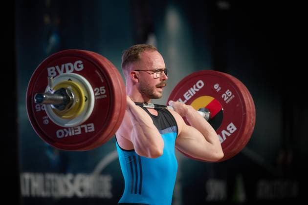 Nikita Drechsel (Chemnitzer AC) Stossen GER, Deutsche Mannschaftsmeisterschaft Gewichtheben, Bundesliga-Finale im Gewichtheben, Deutsche Mannschaftsmeisterschaft, 1. Bundesliga, Saison 2024 2025, 26.04.2025 GER, Deutsche Mannschaftsmeisterschaft Gewichtheben, Bundesliga-Finale im Gewichtheben, Deutsche Mannschaftsmeisterschaft, 1. Bundesliga, Saison 2024 2025, 26.04.2025 Heidelberg