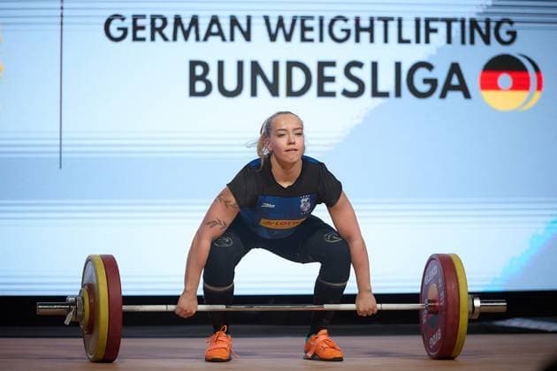 Milena Thiele (AV 03 Speyer) Stossen GER, Deutsche Mannschaftsmeisterschaft Gewichtheben, Bundesliga-Finale im Gewichtheben, Deutsche Mannschaftsmeisterschaft, 1. Bundesliga, Saison 2024 2025, 26.04.2025 GER, Deutsche Mannschaftsmeisterschaft Gewichtheben, Bundesliga-Finale im Gewichtheben, Deutsche Mannschaftsmeisterschaft, 1. Bundesliga, Saison 2024 2025, 26.04.2025 Heidelberg