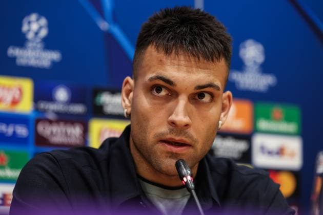 April 29, 2025, Barcelona, Barcelona, SPAIN: Lautaro Martinez of FC Internazionale attends his press conference, PK, Pressekonferenz during the training day of FC Internazionale Milano ahead the UEFA Champions League, football match against FC Barcelona, Barca at Estadi Olympic Lluis Companys on April 29, 2025 in Barcelona, Spain. Barcelona SPAIN - ZUMAa181 20250429_zaa_a181_448 Copyright: xJavierxBorregox