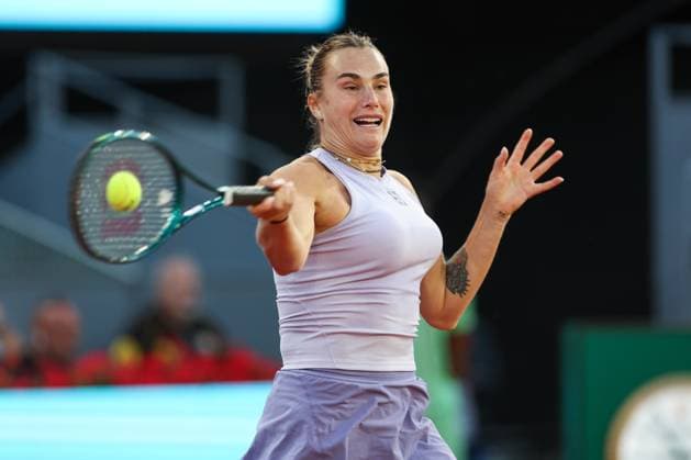 April 29, 2025, Madrid, Madrid, Spain: Aryna Sabalenka of Belarus in action against Peyton Stearns of USA during the Mutua Madrid Open 2025, ATP, Tennis Herren Masters 1000 and WTA, Tennis Damen 1000 tennis tournament, celebrated at Caja Magica on April 29, 2025 in Madrid, Spain. Madrid Spain - ZUMAa181 20250429_zaa_a181_719 Copyright: xIrinaxR.xHipolitox