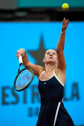 April 29, 2025, Madrid, Madrid, Spain: Marta Kostiuk of Ukraine in action against Anastasiya Potapova of Russia during the Mutua Madrid Open 2025, ATP, Tennis Herren Masters 1000 and WTA, Tennis Damen 1000 tennis tournament, celebrated at Caja Magica on April 29, 2025 in Madrid, Spain. Madrid Spain - ZUMAa181 20250429_zaa_a181_600 Copyright: xOscarxJ.xBarrosox