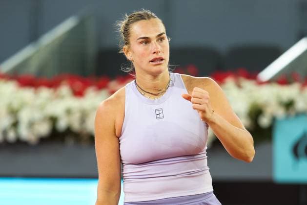 April 29, 2025, Madrid, Madrid, Spain: Aryna Sabalenka of Belarus celebrates a point against Peyton Stearns of USA during the Mutua Madrid Open 2025, ATP, Tennis Herren Masters 1000 and WTA, Tennis Damen 1000 tennis tournament, celebrated at Caja Magica on April 29, 2025 in Madrid, Spain. Madrid Spain - ZUMAa181 20250429_zaa_a181_561 Copyright: xIrinaxR.xHipolitox