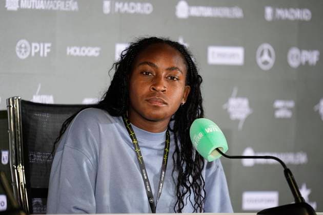 May 1, 2025, Madrid, Madrid, Spain: Coco Gauff of USA attends her press conference, PK, Pressekonferenz after winning against Iga Swiatek of Poland during the Mutua Madrid Open 2025, ATP, Tennis Herren Masters 1000 and WTA, Tennis Damen 1000 tennis tournament, celebrated at Caja Magica on May 01, 2025 in Madrid, Spain. Madrid Spain - ZUMAa181 20250501_zaa_a181_138 Copyright: xOscarxJ.xBarrosox
