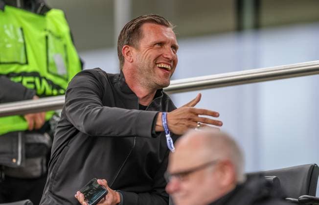 GER, Frankfurt, Eintracht Frankfurt vs TSG Hoffenheim, Google Pixel Bundesliga, Fussball, DFB, Spielzeit 2024 2025, Stadion am Bretanobad, 21. Spieltag, im Bild: Markus Krösche (Sportvorstand Eintracht Frankfurt) DFB DFL REGULATIONS PROHIBIT ANY USE OF PHOTOGRAPHS AS IMAGE SEQUENCES AND OR QUASI-VIDEO, 04.05.2025, Copyright: HMBxMedia HendrikxHamelau