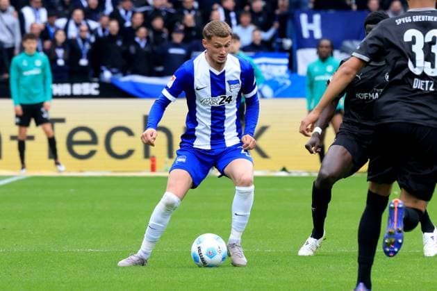 DEU, DFL, 2. FBL, Hertha BSC vs. Gruether Fuerth, 04.05.2025, Berliner Olympiastadion, Berlin, DEU, DFL, 2. FBL, Hertha BSC vs. Gruether Fuerth, im Bild Michael Cuisance (Hertha BSC Berlin 27) DFL - regulations prohibit any use of Photographs as image sequences and or quasi-video