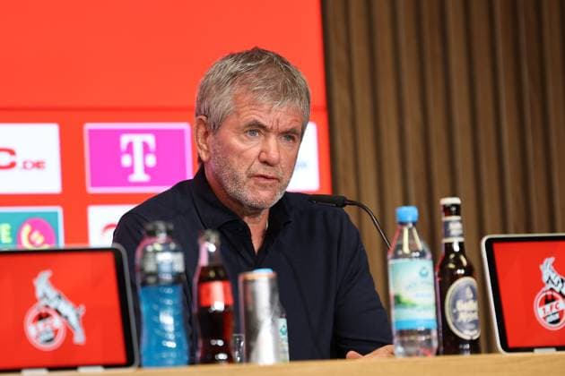 GER, 2.FBL, PK 1. FC Koeln, kurzfristige Trainervorstellung 05.05.2025, Rheinenergie Stadion, Koeln, GER, 2.FBL, PK 1. FC Koeln, kurzfristige Trainervorstellung , im Bild: nach kurzfristiger Entlassung von Trainer Gerhard Struber und Geschäftsführer Keller wird erneut Friedhelm Funkel als Trainer für die beiden letzten Saisonspiele eingesetzt