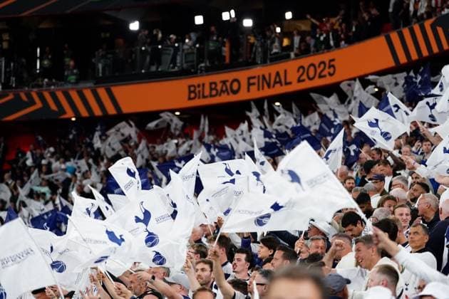 Tottenham Hotspur flags are waved Tottenham Hotspur v Manchester United, ManU Europa League Final, Football, San Mames Stadium, Bilbao, Spain - 21 May 2025 EDITORIAL USE ONLY No use with unauthorised audio, video, data, fixture lists, club league logos or live services. Online in-match use limited to 120 images, no video emulation. No use in betting, games or single club league player publications. Copyright: xGokhanxTaner Shutterstockx 15312892cm