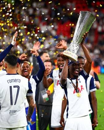 Yves Bissouma of Tottenham Hotspur lifts the UEFA Europa League Trophy Tottenham Hotspur v Manchester United, ManU Europa League Final, Football, San Mames Stadium, Bilbao, Spain - 21 May 2025 EDITORIAL USE ONLY No use with unauthorised audio, video, data, fixture lists, club league logos or live services. Online in-match use limited to 120 images, no video emulation. No use in betting, games or single club league player publications. Copyright: xJamesxMarsh Shutterstockx 15312890eq