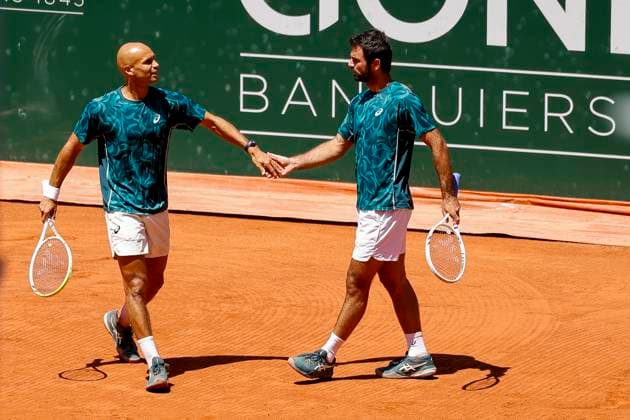 Sadio Doumbia (FRA) und Fabien Reboul (FRA) , Schweiz, Tennis, Gonet Geneva Open ATP, Tennis Herren 250), Final Doppel,2025, Ariel Behar (URU) Joran Vliegen (BEL) vs. Sadio Doumbia (FRA) Fabien Reboul (FRA), 24.05.2025, Parc des Eaux-Vives, Genf, Schweiz Genf Parc des Eaux-Vives Genf Schweiz Copyright: xGrantxHubbsx