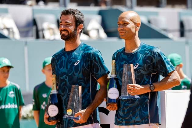 Die Gewinner, Sieger, Fabien Reboul (FRA) und Sadio Doumbia (FRA) , Schweiz, Tennis, Gonet Geneva Open ATP, Tennis Herren 250), Final Doppel,2025, Ariel Behar (URU) Joran Vliegen (BEL) vs. Sadio Doumbia (FRA) Fabien Reboul (FRA), 24.05.2025, Parc des Eaux-Vives, Genf, Schweiz Genf Parc des Eaux-Vives Genf Schweiz Copyright: xGrantxHubbsx