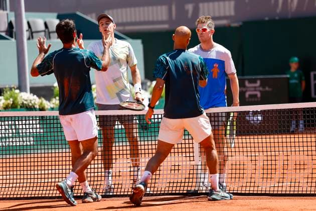 Fabien Reboul (FRA), Joran Vliegen (BEL) Sadio Doumbia (FRA) und Ariel Behar (URU) , Schweiz, Tennis, Gonet Geneva Open ATP, Tennis Herren 250), Final Doppel,2025, Ariel Behar (URU) Joran Vliegen (BEL) vs. Sadio Doumbia (FRA) Fabien Reboul (FRA), 24.05.2025, Parc des Eaux-Vives, Genf, Schweiz Genf Parc des Eaux-Vives Genf Schweiz Copyright: xGrantxHubbsx