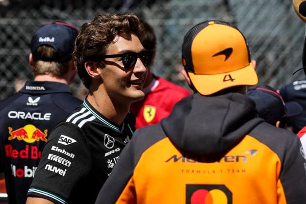 F1 - MONACO GRAND PRIX 2025 RUSSELL George (gbr), Mercedes AMG F1 Team W16, portrait NORRIS Lando (gbr), McLaren F1 Team MCL39, portrait during the Formula 1 Tag Heuer Grand Prix de Monaco, 8th round of the 2025 FIA Formula One World Championship, WM, Weltmeisterschaft from May 23 to 25, 2025 on the Circuit de Monaco, in Monte-Carlo, Monaco - Monte-CarloMonaco Copyright: xXavixBonillax