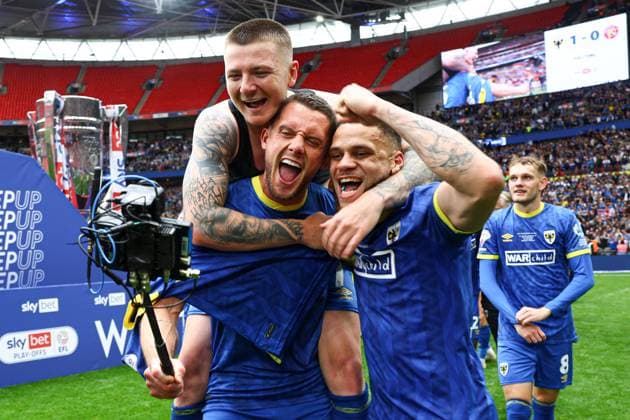 James Ball of AFC Wimbledon celebrates at full time AFC Wimbledon v Walsall, EFL Sky Bet League Two, Play-Off Final, Football, Wembley Stadium, London, UK - 26 May 2025 EDITORIAL USE ONLY No use with unauthorised audio, video, data, fixture lists, club league logos or live services. Online in-match use limited to 120 images, no video emulation. No use in betting, games or single club league player publications. Copyright: xSimonxDael Shutterstockx 15316455gl