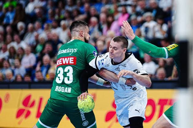 Luka Rogan (SC DHfK Leipzig, 33), Elias Ellefsen a Skipagotu (THW Kiel, 71) GER, THW Kiel vs. SC DHfK Leipzig, Handball, Bundesliga, Spieltag, 31, Saison 2024 2025, 28.05.2025 GER, THW Kiel vs. SC DHfK Leipzig, Handball, Bundesliga, Spieltag, 31, Saison 2024 2025, 28.05.2025 Kiel Copyright: xEibner-Pressefoto MarcelxvonxFehrnx EP_MFN
