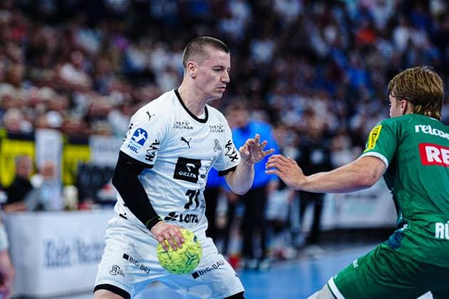 Elias Ellefsen a Skipagotu (THW Kiel, 71) GER, THW Kiel vs. SC DHfK Leipzig, Handball, Bundesliga, Spieltag, 31, Saison 2024 2025, 28.05.2025 GER, THW Kiel vs. SC DHfK Leipzig, Handball, Bundesliga, Spieltag, 31, Saison 2024 2025, 28.05.2025 Kiel Copyright: xEibner-Pressefoto MarcelxvonxFehrnx EP_MFN